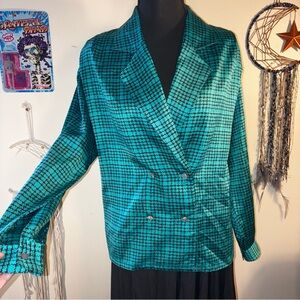 Oscar de la Renta Teal Checkered Blazer